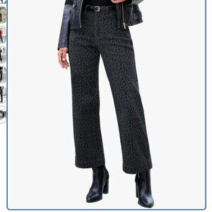 High Waisted Leopard Cheetah Print Ankle Length Stretchy Denim Pants with Pocket